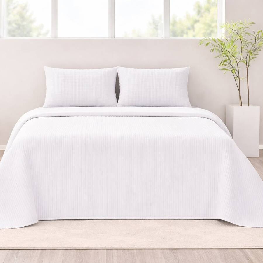 Kynley Bộ chăn ga gối mùa hè, nhẹ và dày dặn, 100% polyester vi sợi, mềm mại và thoáng khí, có 2 kích cỡ và 7 màu sắc, phù hợp với giường có chiều rộng từ 90-150 cm, dễ giặt. ✅ Giao hàng tại Tây Ban Nha trong vòng 48/72 giờ - trắng - Xem 1