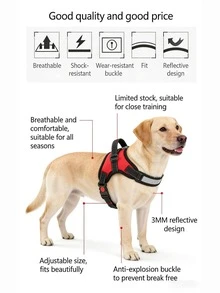 适用于小型、中型和大型犬的狗狗胸背带，反光防拉扯设计，透气材质，带提手 - 黑色 - 查看 8