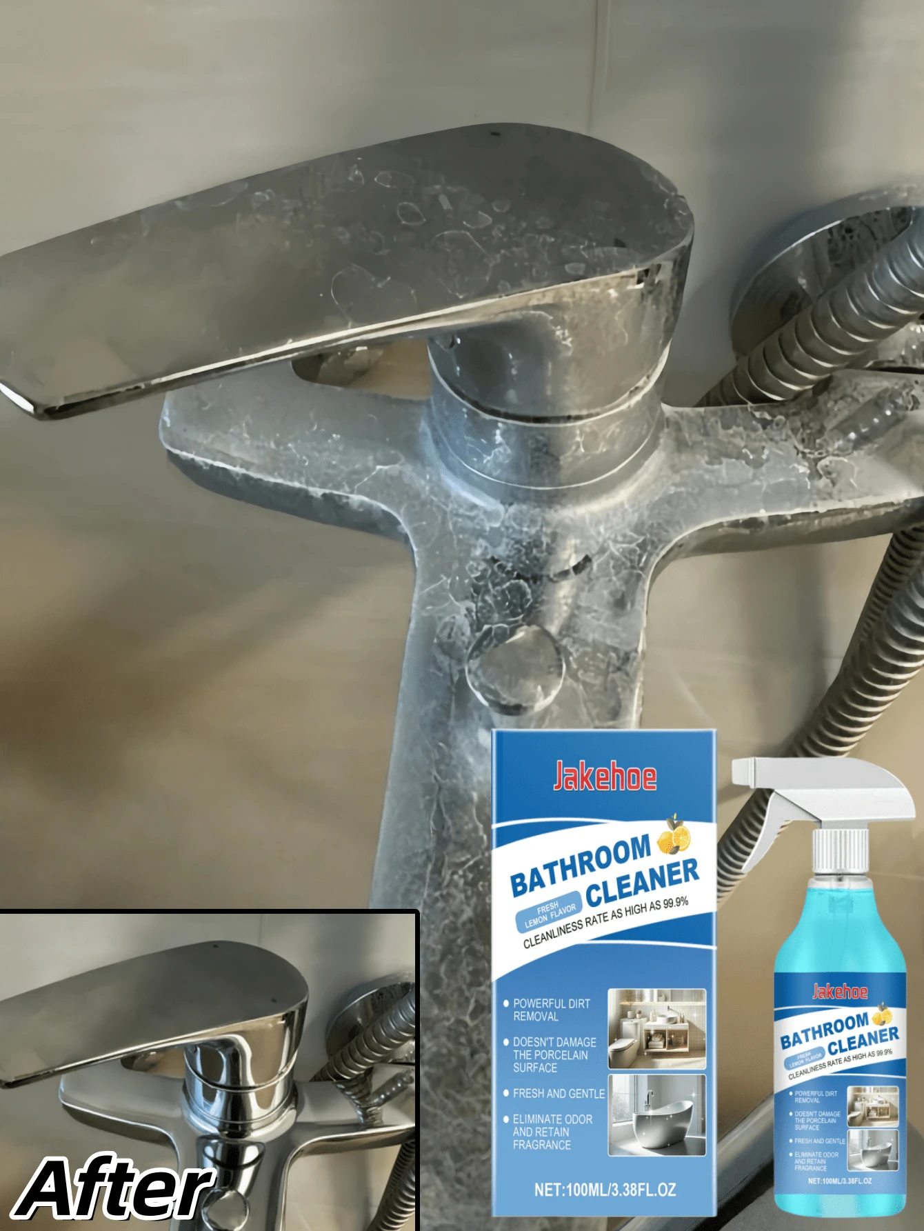 Jakehoe Bathroom Cleaner, Powerful Limescale Remover, Mold & Stain Remover For Faucets, Tiles, Glass, Shower Heads, Multi-Purpose Bathroom Cleaning Solution