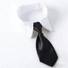 1pc Satin Formal Pet Necktie With Shirt Collar, Adjustable For Cats & Small/Medium Dogs, Wedding Party Photo Prop Pet Grooming Accessory - Black and White - View 3