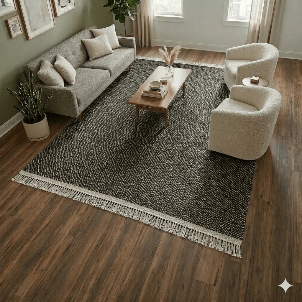 100% Cotton Rug 1.40x2.00 Living Room Bedroom Office Thick - màu đen - Xem 1