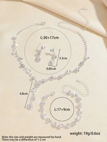 4pcs Fashionable & Elegant Crystal Necklace, Earrings And Bracelet Jewelry Set, Suitable For Daily Wear Or Romantic Occasions Like Weddings - White - View 3