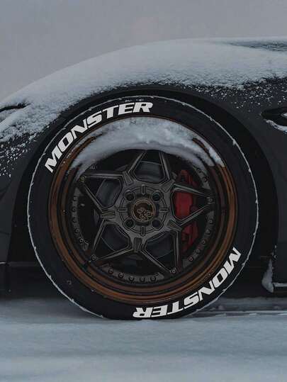 适用于4个轮胎的怪兽轮胎贴纸 3D字母轮毂贴纸 酷炫汽车造型装饰贴花 无需胶水