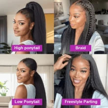 Yaki Straight Lace Front Wigs Brazilian Human Hair For Women 200% Density Glueless Wigs Blended Human Hair Pre Plucked Bleached Knots 13x4 HD Transparent Kinky Straight Blended Human Hair Wig With Baby Hair Natural Color 34inch - Natural & Black - View 7