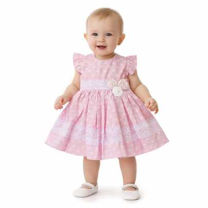Vestido Infantil Bebê Menina Chic Rosa Roupas Algodão