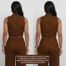 Elegant Women's Linen Vest And High-Waisted Pants Set - 鏽棕色 - 查看 9