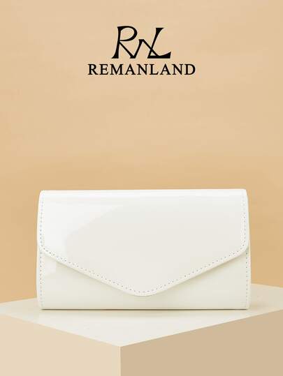 REMANLAND 1个白色镜面PU女士晚宴包，光滑的包身完美融合了优雅与时尚，可作手拿包/手提包/单肩包/斜挎包使用，适合婚礼/派对/舞会/宴会等场合。