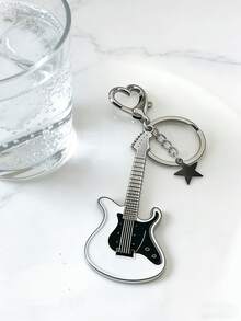 1个Y2K风格女孩电吉他星星吊坠钥匙扣，时尚复古美式风格，甜美酷炫的千禧一代配饰 - 銀色 - 查看 3