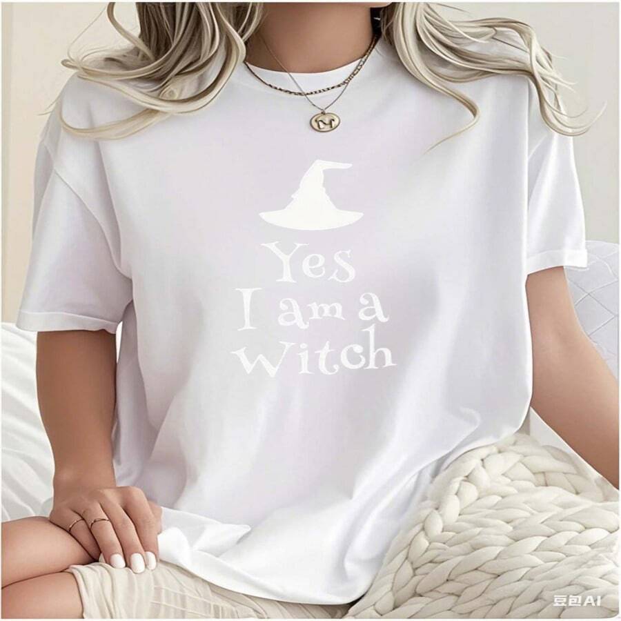 One piece, vestidos de mujer verano, noche de cita, vestidos de mujer elegantes,vestidos de mujer casuales y elegantes,playeras de mujer, Tema de bruja T shirt 180g camiseta algodón blanco y negro, estampado bruja, impresión algodón alta calidad, cuello redondo, ajuste básico holgado, hombres y mujeres, transpirable, versátil, lavable a máquina, cómoda, talla S ~ 3XL, diario, casual, deportes, imprescindible verano - Multicolor - Ver 1