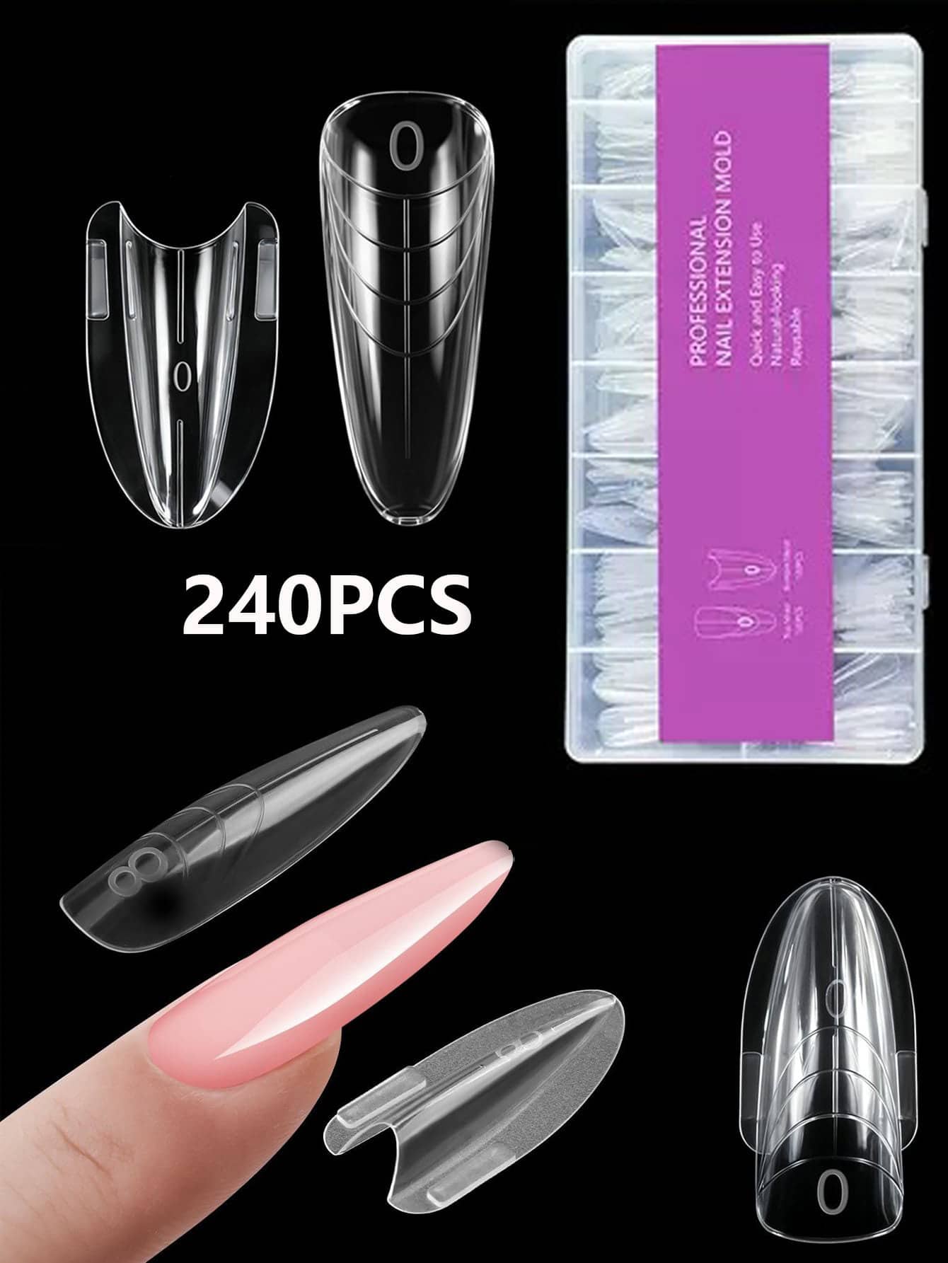 240pcs Transparent Sandwich Style Nail Stickers, Nail Art Tools, Double-Ended Quick Nail Gel Stickers, Full Coverage Nail Extension Stickers