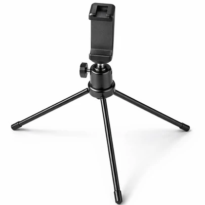 金属桌面三脚架套装，带可调节手机夹和360°球形云台，适用于直播、视频录制和在线课程