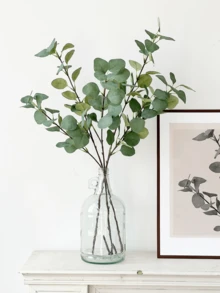 1 pieza Ramas y hojas de eucalipto artificial, plantas verdes de seda y plástico para decoración del hogar, fiestas, bodas, regalos, cumpleaños, graduaciones, habitaciones, suministros escolares - Verde - Ver 5