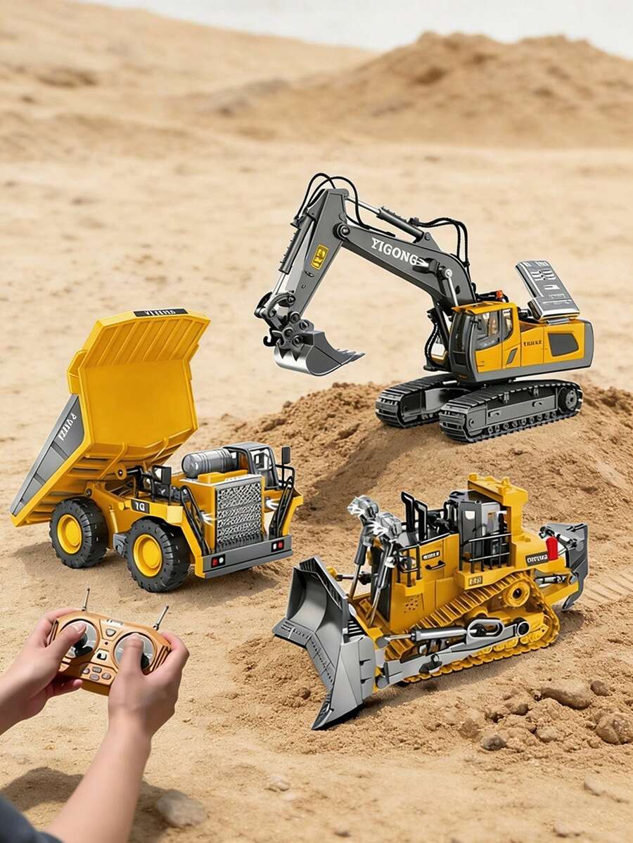 Excavadora de juguete con control remoto 2.4G, vehículo de construcción de juguete con luces, sonidos y batería recargable, juguete divertido - coche de niños, regalo perfecto para Navidad, Halloween, Acción de Gracias, cumpleaños, niños, viaje