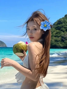 10个/套 夏季人造羽毛花发夹，多色丝绸花鳄鱼夹，适合女性和女孩，夏威夷草裙舞派对配饰，沙滩婚礼花朵发夹，逼真防滑发饰，包含10种颜色 - 彩色 - 查看 5
