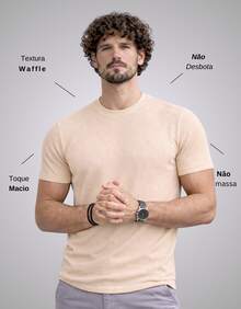 Premium Textured T-Shirt, Men's Casual Textured Knit Shirt - 米色 - 查看 2
