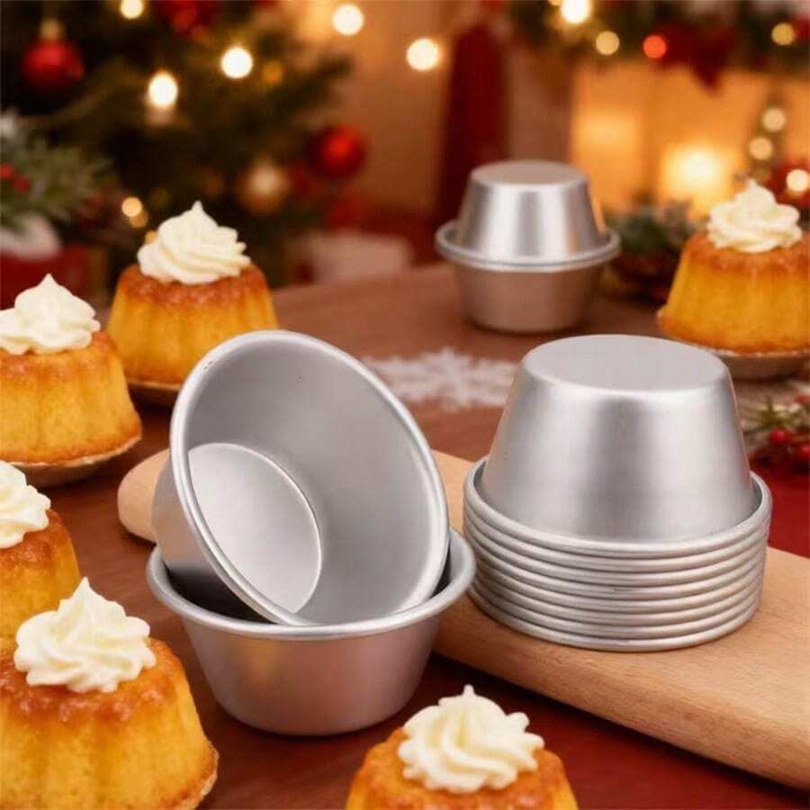 1 Pieza/5 Piezas/10 Piezas Molde de mini pastel de aluminio antiadherente, molde de pudín. Fácil de desmoldar, perfecto para hacer tartaletas, pasteles de crema y pudines. Ideal para Pascua y hornear todos los días. Molde de pastel circular, duradero. - Multicolor - Ver 1