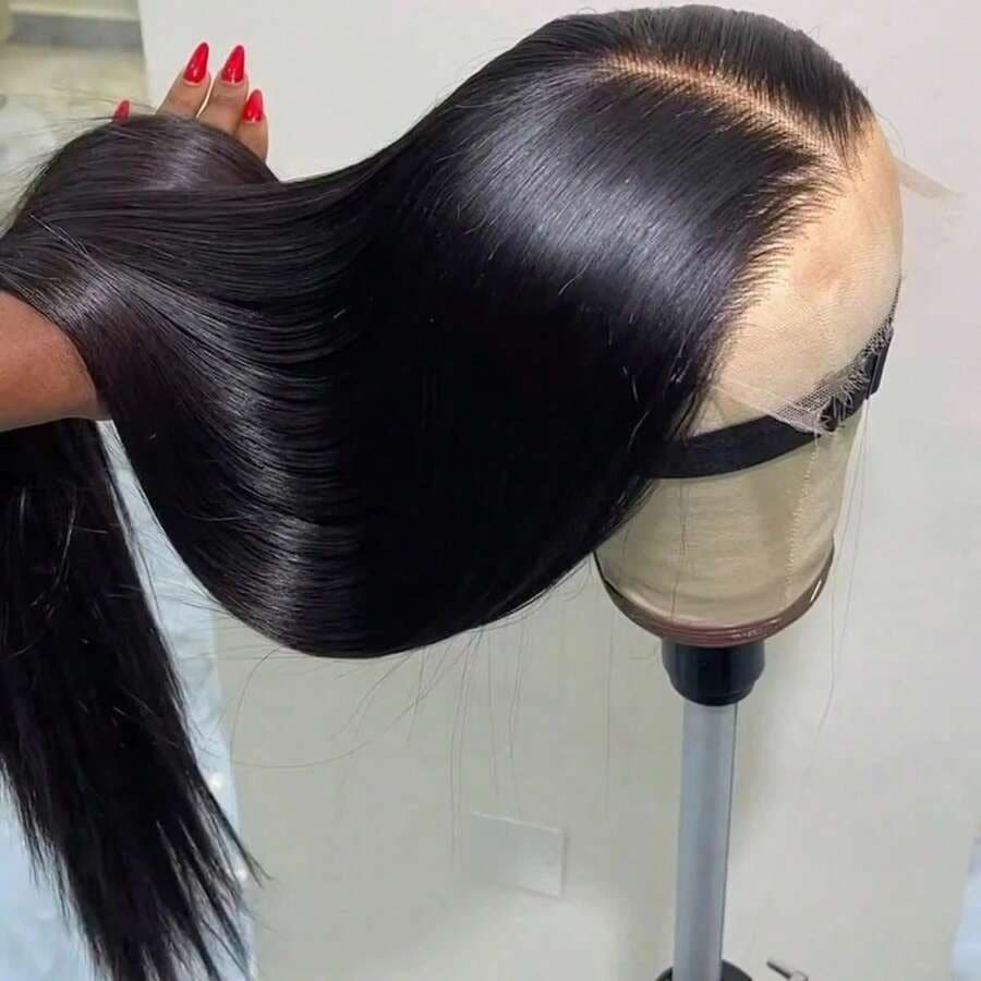 Uveous 26 Inch 13x6 Lace Front Human Hair Wigs 200 Density Pre Plucked Straight HD Lace Wigs Human Hair 5x5 13x4 Straight Lace Frontal Wigs Human Hair Wigs For Women Glueless Wig - Natural Black - Xem 1
