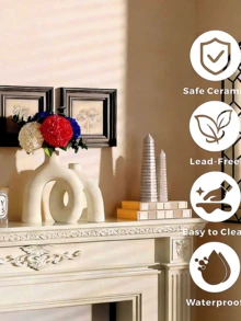 Set Vas Dekoratif - Dekorasi Rumah Gaya Bohemian Nordik Modern, Barang Dekoratif Keramik Matte, Cocok untuk Rak Buku Ruang Tamu, Rak Perapian, Meja di Lorong Masuk atau Meja Samping, Hadiah Hari Ibu Terbaik (Putih Krem) - MultiWarna - View 6