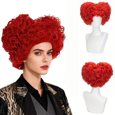 Tóc giả cosplay Nữ hoàng trái tim, tóc giả tổng hợp hình trái tim màu đỏ dành cho nữ, thích hợp cho Halloween, Giáng sinh, các bữa tiệc cosplay, hội nghị anime.