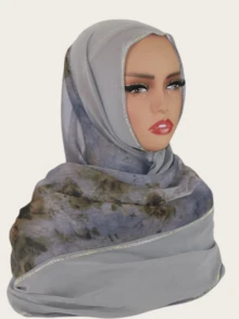 1 pieza Pañuelo de mujer de moda con estampado de gasa en patchwork, pañuelo de cabeza de poliéster de color contrastante casual, elegante y versátil pañuelo largo, para todas las estaciones - A - Ver 18