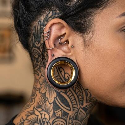 2 piezas Túneles de oreja de silicona y acero inoxidable, material mixto, dilatadores de doble reborde, aros de perforación huecos