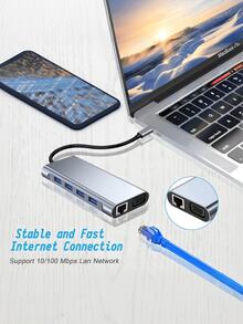 11合1 Type-C USB C 集线器，小巧多功能适配器，适用于笔记本电脑/平板电脑/智能手机，银色，生日和节日送给家人和朋友的优雅礼物 - 查看 7