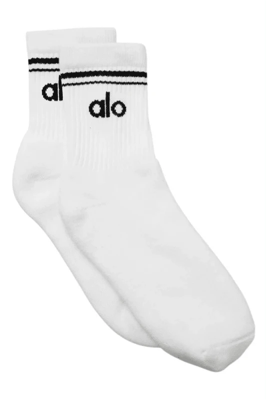 Alo Yoga 男女通用运动袜 吸汗透气保暖 装饰百搭纯色logo 弹性好 易洗速干 运动户外跑步瑜伽日常上学 男女通用 白色 A0480U-WHITE - 白色 - 查看 1