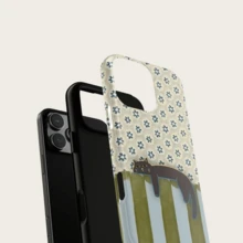 Green Floral Striped Cat Pattern Lazy Cat Phone Case Compatible With IPhone 17, 16, 15, 14 Plus, 13, 12, 11 Pro Max And Galaxy S24, S25 Ultra, S26 Plus - Green - View 4