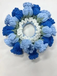 1个手工铃兰针织发圈/马尾辫发圈/橡皮筋发绳/弹力发圈，夏季、假日、旅行弹力发圈 - 彩色 - 查看 4