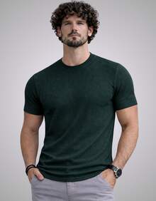 Premium Textured T-Shirt, Men's Casual Textured Knit Shirt - 綠色 - 查看 1
