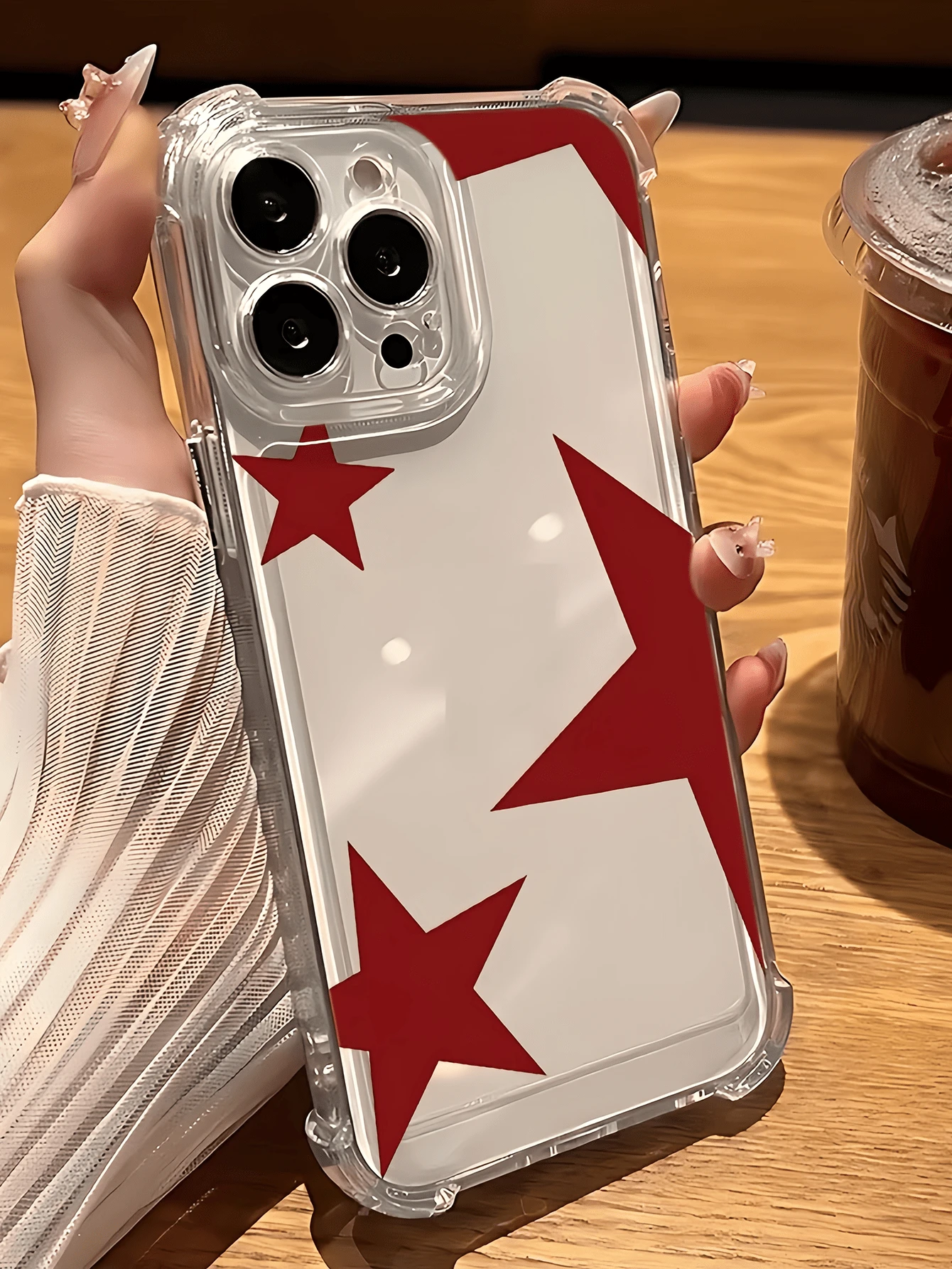 1 chiếc ốp lưng điện thoại TPU chống sốc hình ngôi sao đỏ tối giản cá nhân hóa, tương thích với Apple 17, 16, 15, 14, 13, 12, 11 Pro Max, Air - Nhiều màu - Xem 1