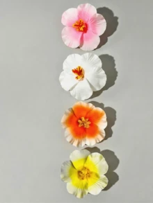 4个/套 大型人造热带芙蓉花发夹，适合女性和女孩，适用于海滩度假、夏威夷主题派对、波西米亚风格，颜色包括粉色、白色、黄色、橙色 - 彩色 - 查看 3