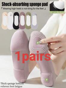 1/4/6 Pairs Women Colorful Sponge Padded Boat Socks, Thin Breathable Non-Slip Invisible Liner Socks For Spring/Summer/Autumn, Suitable For High Heels & Flats, Versatile Daily Wear - Multicolor - View 6