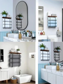 Towel Rack Wall Mounted, Bathroom Towel Storage, Wall Towel Holder, Bathroom Organizer, Shower Organizer Rack, Bath Towel Racks For Bathroom Towel Storage Rack With Shelve For Rolled Towel Organizer, Wall Mounted Bathroom Shelves Over Toilet For Bathroom, Kitchen, Bedroom, Living Room, Home Decor, Bathroom Decor And Accessories, Bathroom Organizer, Shower Accessories, Minimalist Design Storage Organizer For Large Towels, Small Towels, Hand Towels, Halloween/Christmas Gifts, Back-To-School Season - Multicolor - View 6