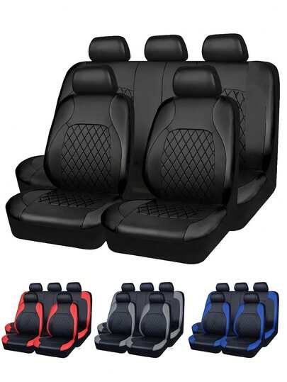 9 יחידות כיסויי מושבים אוניברסליים לרכב - עור PVC איכותי, ריפוד יהלום, עמיד למים, נושם, תואם לכריות אוויר, נגד התזה, נגד לכלוך, אטום לאבק, עמיד בפני שחיקה, נגד החלקה, הגנה מלאה, מתאים לסדאן, משאית, SUV, קל לניקוי, התקנה מהירה, שדרוג פנים יוקרתי
