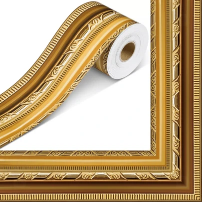 1 Roll 10m (33ft) Vintage Gold Wood Grain Self-Adhesive Border Tape, Die-Cut Straight Edged Scroll Sticker For Frames, Borders, Notice Boards, Chalkboards, Party & Event DIY Decor