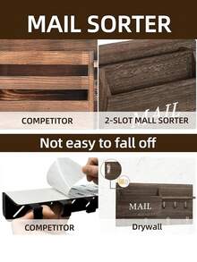 [2-7 Days Must Arrive] Aesthetic Black Wooden Floating Shelf With 6 Hooks, 15" Rustic Entryway Wall Decor For Keys & Mail, Farmhouse Style Letter Sorter For Living Room, Minimalist Wall-Mounted Display Rack For Small Plants & Photos, Chic Apartment Essentials For Home Tidying - 1PC - View 10