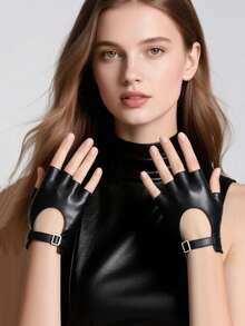 1 đôi găng tay hở ngón bằng da PU kiểu hip hop, thích hợp để đeo khi tham dự các lễ hội âm nhạc mùa hè. - màu đen - Xem 17