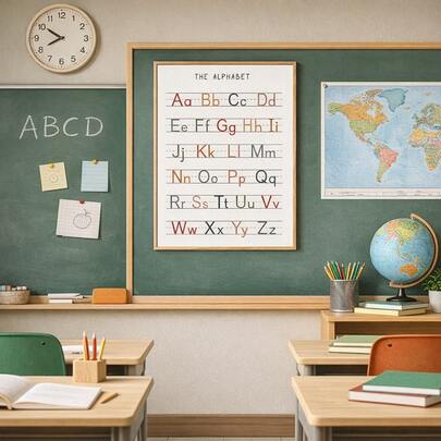 教室字母海报，儿童教育墙贴，ABC字母表（大小写），学前班装饰，幼儿园教学用品，家庭教育墙贴，英文字母早期学习印刷品，日托教室装饰，教师必备学习海报，儿童学习室墙贴，蒙特梭利教育图表，返校教室必备用品，幼儿学习海报，自然拼读学习辅助工具，儿童房彩色ABC字母墙贴