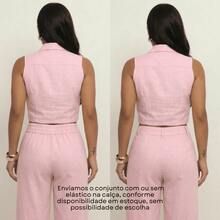 Elegant Women's Linen Vest And High-Waisted Pants Set - Baby Pink - View 9