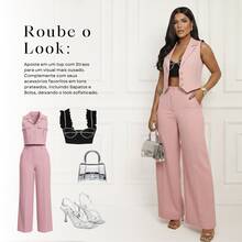 Elegant Women's Linen Vest And High-Waisted Pants Set - Baby Pink - View 7