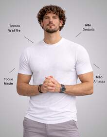 Premium Textured T-Shirt, Men's Casual Textured Knit Shirt - 白色 - 查看 2