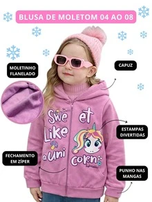 Girls' Fleece Sweatshirt With Hood And Zipper, Mid-Season Sweatshirt (Sizes 4-8), Thermal Winter Clothing - Black - View 4
