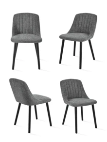 Modern Minimalist Vertical-Stripe Upholstered Dining Chairs With Ergonomic Back & Solid Wood Legs For Living Room, Kitchen, Bedroom - Set Of 2 / Set Of 4 / Set Of 6--Grey Green-Chenille - Grey Green - View 14