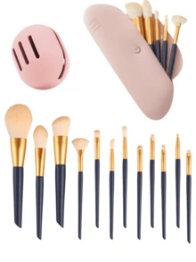 Bolsa de maquillaje portátil con 1 soporte de silicona para brochas de maquillaje y 1 soporte para esponjas de maquillaje, organizador de brochas de maquillaje, soporte para esponjas de maquillaje, estuche con cremallera para brochas de maquillaje, soporte de silicona para brochas de maquillaje, accesorio de viaje portátil, adecuado para vacaciones, playa, baño, dormitorio, gran capacidad - Multicolor - Ver 20