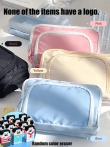 1个超大号马卡龙图案铅笔盒/收纳袋，INS风文具袋，便携式手提铅笔盒/收纳袋，化妆包，适合青少年办公学习用品 - 粉色 - 查看 11