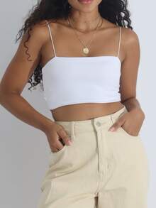 Women's 3-Piece Cropped Top Set Suplex Thin Straps Elastic Strappy Tank Top Summer Casual - 黑色/白色/淡紫色 - 查看 6