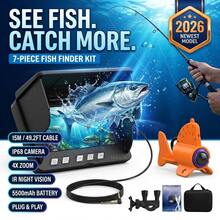 Professional HD Underwater Fishing Camera Kit With 4X Zoom, IP68 Waterproof Night Vision Fish Finder, 5500mAh Battery & Anti-Glare IPS Monitor For Ice/Boat/Lake Fishing, Complete Gear Set - Bộ - Xem 1
