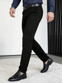 1pc Men's Fashion Business Casual Suit Pants, Spring/Summer Men's Slim Fit Straight Leg Minimalist Suit Pants - Black - View 6
