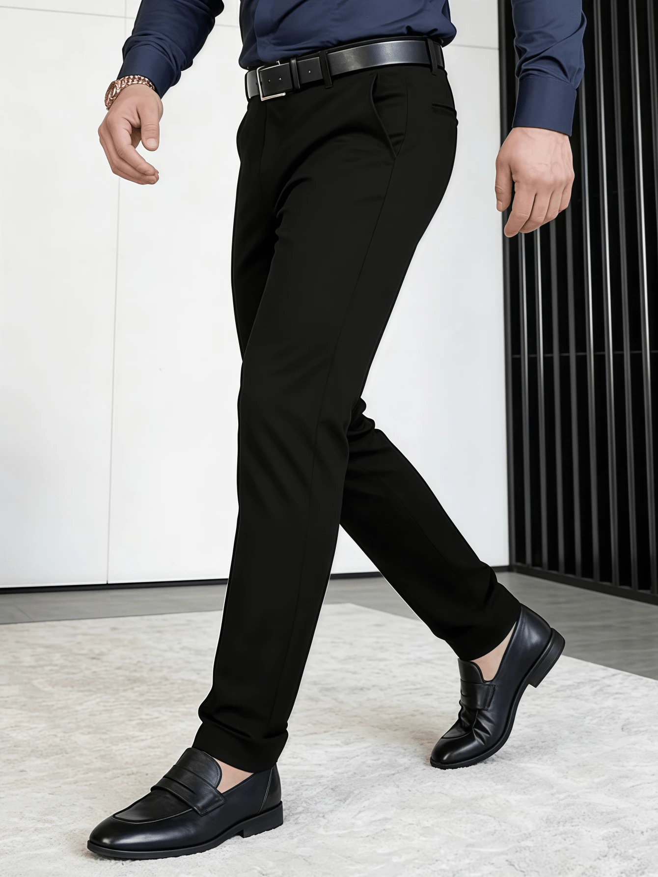 Pantalones casuales de negocios para hombres, pantalones formales de cintura media y pierna recta, pantalones largos de moda versátiles adecuados para el viaje diario, eventos de negocios, citas, bodas - Negro - Ver 1